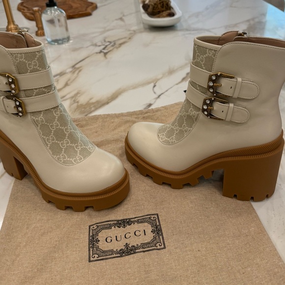 Gucci Shoes - Gucci Cream and Tan Platform Ankle Boots Brand New in Box - Never Worn